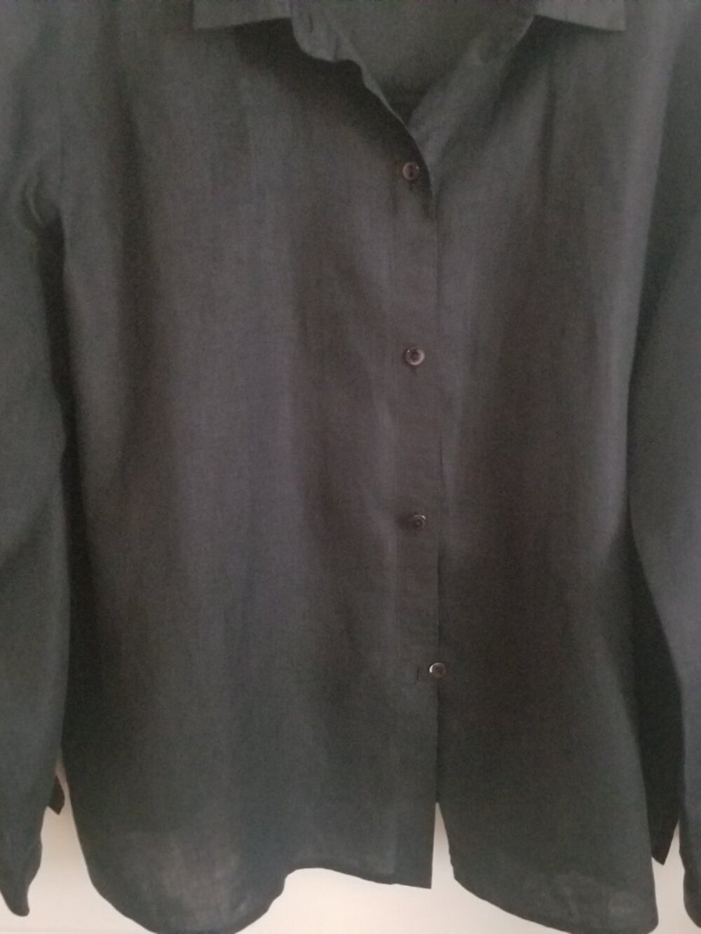 EILEEN FISHER BLACK LINEN SHIRT / Layering piece L - Picture 3 of 6